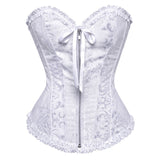 Women Sexy Floral Zipper Overbust Corset  Waist Cincher Slim Lace Up Fashion Jacquard Brocade Corset Bustier Lingerie Top