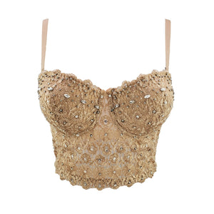 Crop Tops Rhinestone Lace Sexy Women Summer Push Up Cami Top Cropped To Wear Out Bralette Bra Corset