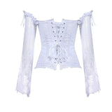 Corset Top Bustier Lingerie Women with Long Sleeves Renaissance Plus Size Lace Floral Sexy Costumes Burlesque Red Black White