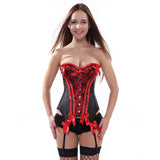 Sexy Women Brocade Strapless Floral Lingerie Corselet Floral Lace Overlay Corset Bustier Overbust Plus Size Corselet