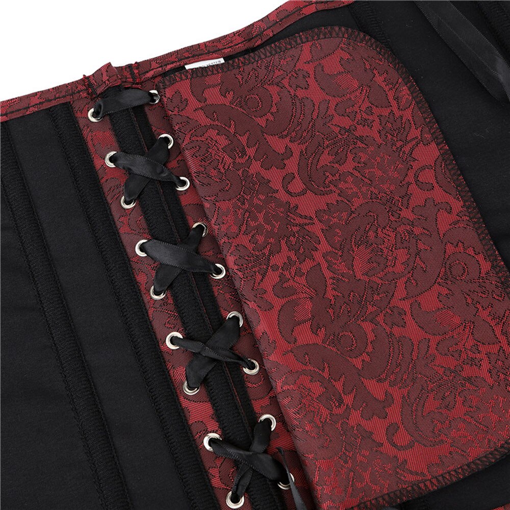 Women Lace up Boned Overbust Waist Cincher Red Floral Retro Sexy Corsets and Bustiers Top Lingerie