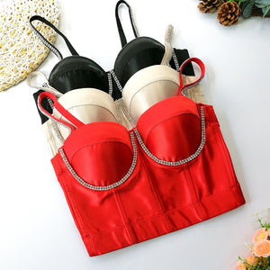 Crop Top Sexy Rhinestone Corset With Cup Party Short Women Camis Built In Bra Cropped YH8273