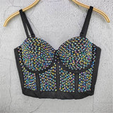 Acrylic Beads Shine Nightclub Party Tube Top With Built In Bra Push Up Bralette Crop Top Women Camis Tops