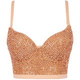 Rhinestone Sexy Top Nightclub Shines Crop Top Women Off Shoulder Camis Tops With Built In Bra Push Up Bralette