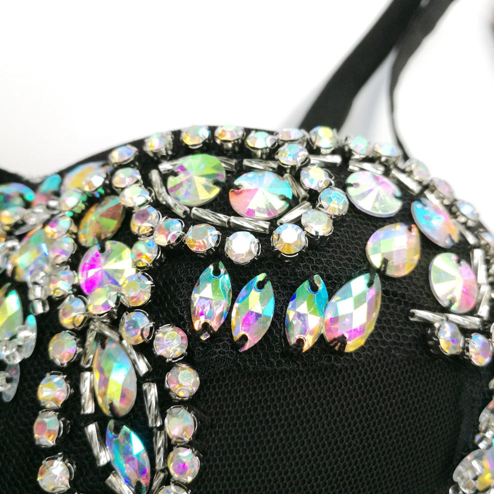 Crop Top With Built In Bra Rhinestone Mesh Summer Off Shoulder Sexy Corset Women Camis Cropped Cups