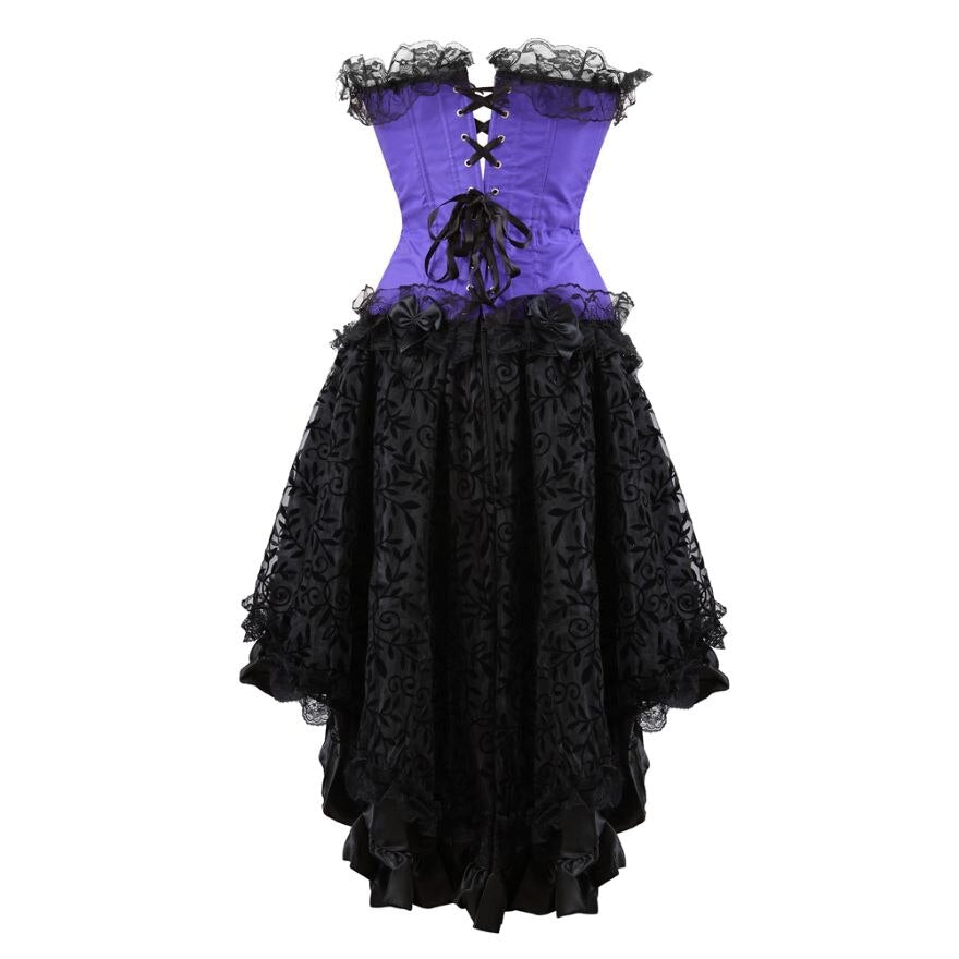 Women Sexy Lace Floral Corset Dress Victorian Fashion Corset Bustier Lingerie Top With Gothic Asymmencial High Low Skirt Set