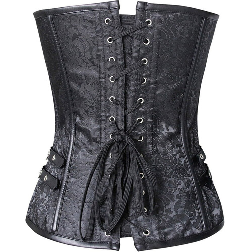 Women Steampunk Corsets Short Korset Gothic Overbust Bustier Jacquard Floral Lace Corselet
