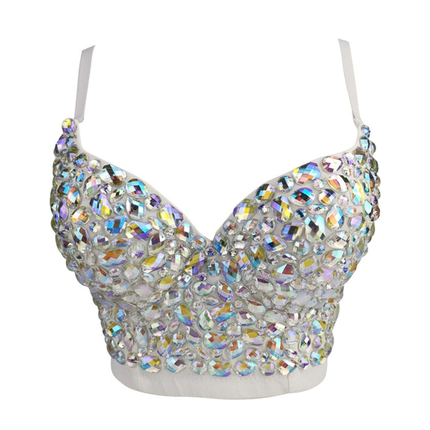 Women Crop Top To Wear Out Bra Summer Sexy Push Up Bustier Camis Corset Tops Diamond Night Club Party Top
