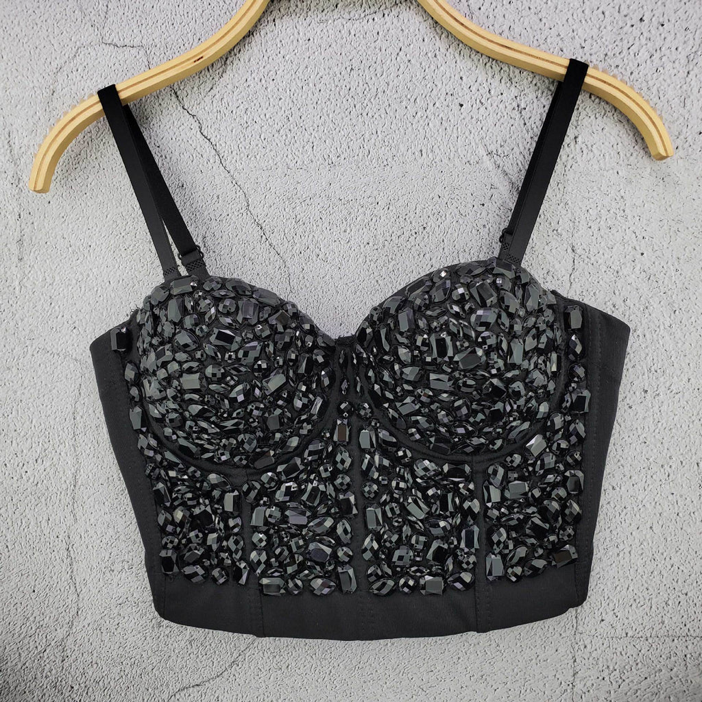 New Sexy Corset Top Transparent Acrylic Beads Shine Women Crop Top To Wear Out Bra Push Up Bustier Tops
