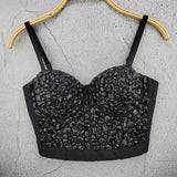 New Sexy Corset Top Transparent Acrylic Beads Shine Women Crop Top To Wear Out Bra Push Up Bustier Tops