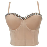 Crop Top To Wear Out Silver-Plated Chain Corset Top Nightclub Sexy Tops Women Bra Push Up Bustier