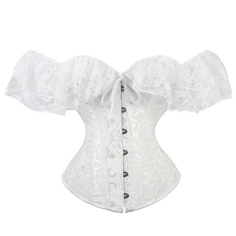 Off shoulder Corset Solid Corsets Overbust Corset Bustier Sexy Lolita Women Girl Outwear Waist Slimming Lace ruffles Gorset