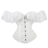 Off shoulder Corset Solid Corsets Overbust Corset Bustier Sexy Lolita Women Girl Outwear Waist Slimming Lace ruffles Gorset