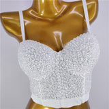 Sexy Crop Top Nightclub Show Corset Sleeveless Beads Top Women Camis Tops With Built In Bra Push Up Bralette