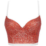 Rhinestone Sexy Top Nightclub Shines Crop Top Women Off Shoulder Camis Tops With Built In Bra Push Up Bralette