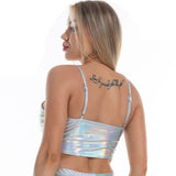 Sexy Reflective Bralette Crop Holographic Cami Top Backless Adjustable Strap Tank Top Camis Clubwear