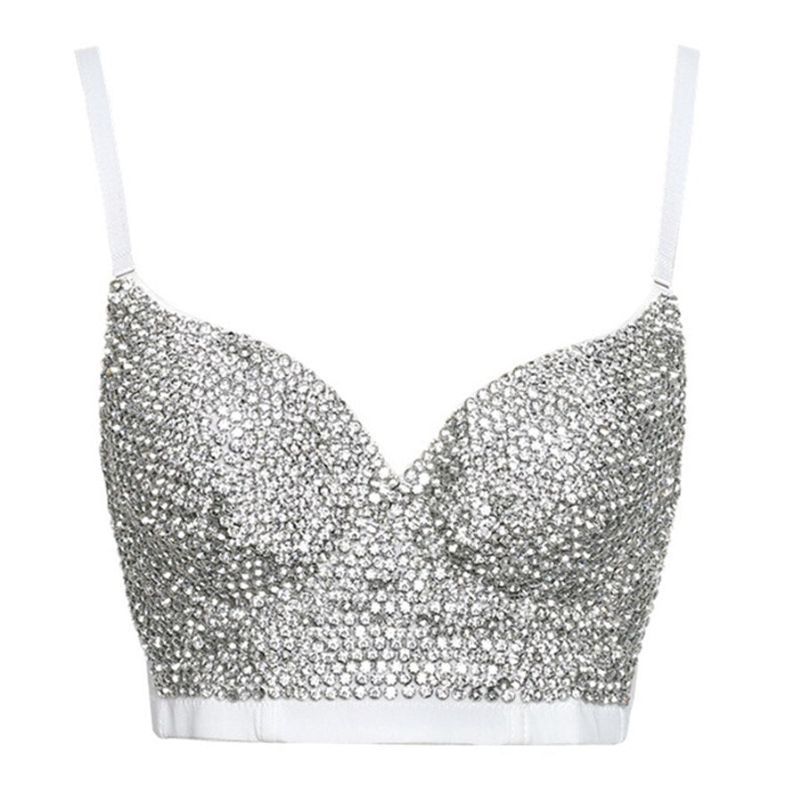 Summer Corset Top To Wear Out Beading Rhinestones Sexy NightClub Party Women Top Push Up Cami Top Bra