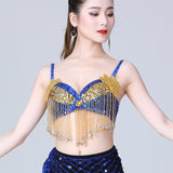 Belly Dance Rhinestone Indian Eastern Competition Sequin Beaded Fringe Shiny Crop Top Costume