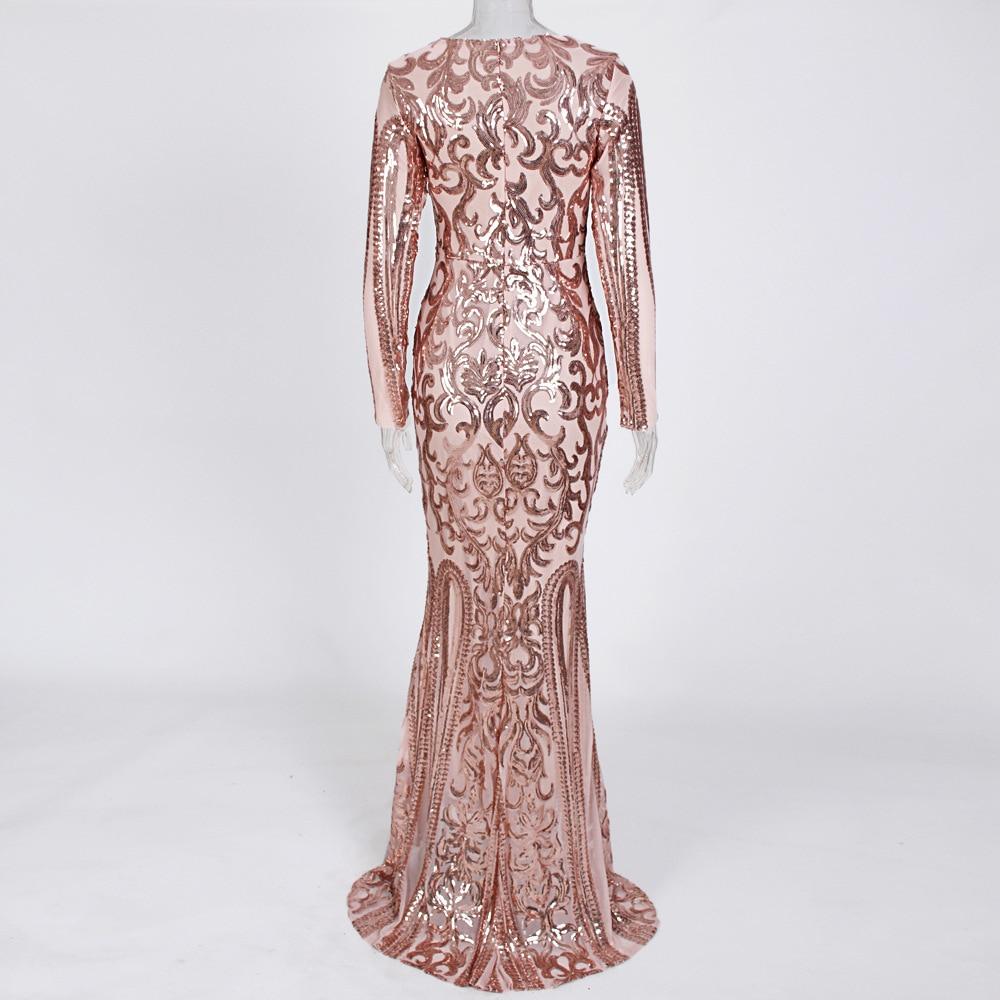 Elegant Long Sleeve Sequin Evening New Women Gold Party Maxi Dress