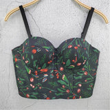 Plants Print Fairy Tanks Camis Bustier Crop Top With Built In Bra Women Off Shoulder Summer Tops Camisole
