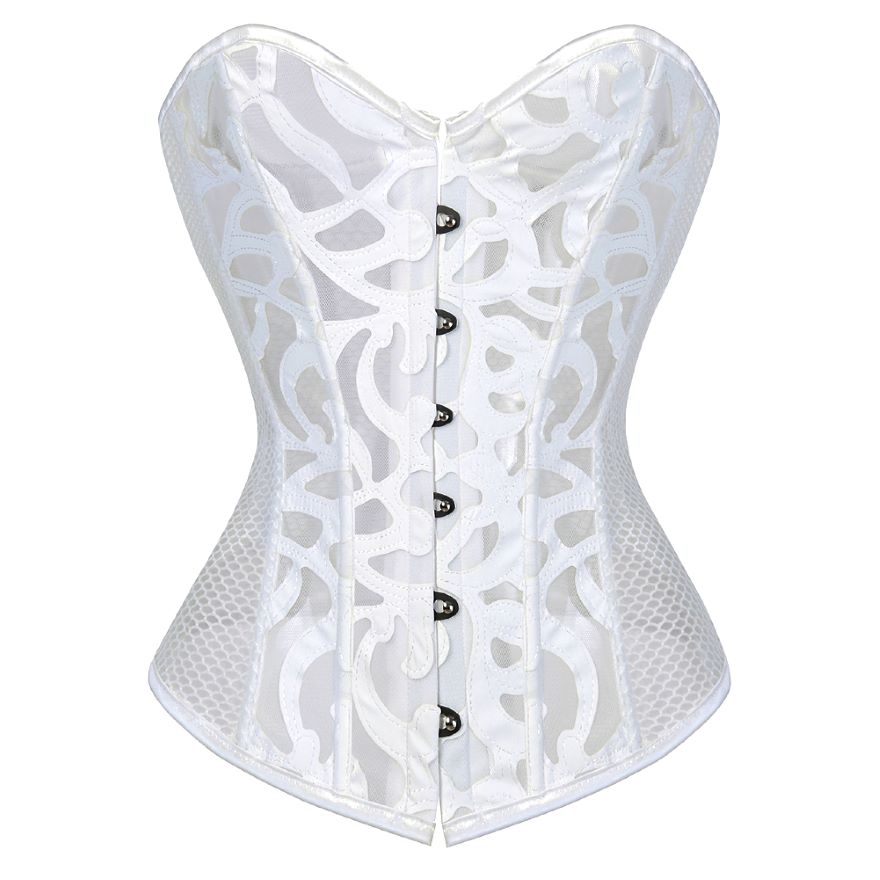 Women Sexy Transparent Hollow Net Overbust Corset Waist Training Slim Lace Up Corsets Bustiers Lingerie Top Plus Size S-6XL