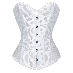 Women Sexy Transparent Hollow Net Overbust Corset Waist Training Slim Lace Up Corsets Bustiers Lingerie Top Plus Size S-6XL
