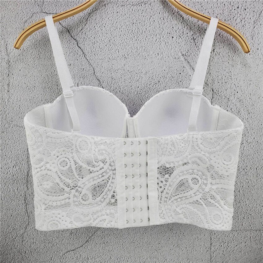 New Summer Embroidery Casual Lace Crop Top To Wear Out Push Up Bralette Bra Cropped Corset Tops Female Sexy Camis Clothing