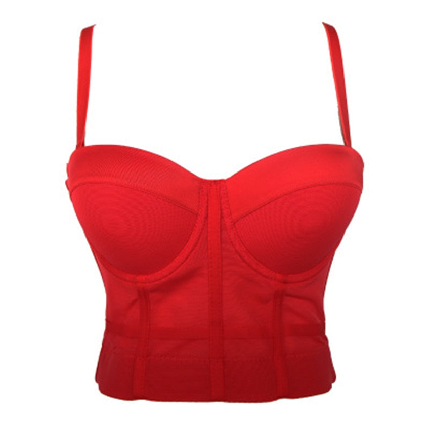 Crop Tank Top With Cups Femme Halter Bustiers Corset Tops Elasticity Mesh Sexy Top Dance Nightclub Lingerie To Wear Out