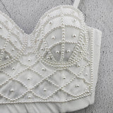 Summer Women Pearl Tank Sexy Cropped Tops Thin Vest Elegant Camisole Breast Wrap Streetwear