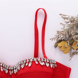 New Short Sexy Diamond Beading Crop Top Women Solid Camis Tops With Built In Bra Push Up Bralette