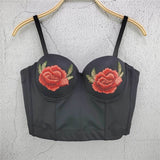 Sexy Crop Top With Built In Bra Full Cup Floral Embroidered Top Fairy Women Off Shoulder Slim Camis Push Up Bralette