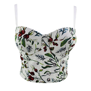 Plants Print Fairy Tanks Camis Bustier Crop Top With Built In Bra Women Off Shoulder Summer Tops Camisole