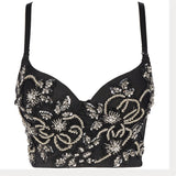 Crop Top Women Top With Pointed Cups Sexy Beaded Rhinestone Cropped NightClub Party Corset Push Up Bustier Camis Built in Bra