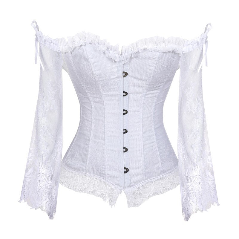Corset Top Bustier Lingerie Women with Long Sleeves Renaissance Plus Size Lace Floral Sexy Costumes Burlesque Red Black White