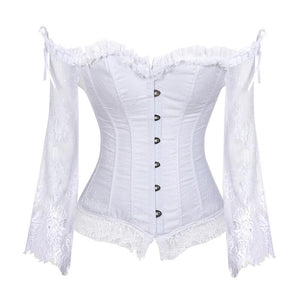 Corset Top Bustier Lingerie Women with Long Sleeves Renaissance Plus Size Lace Floral Sexy Costumes Burlesque Red Black White