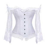 Corset Top Bustier Lingerie Women with Long Sleeves Renaissance Plus Size Lace Floral Sexy Costumes Burlesque Red Black White