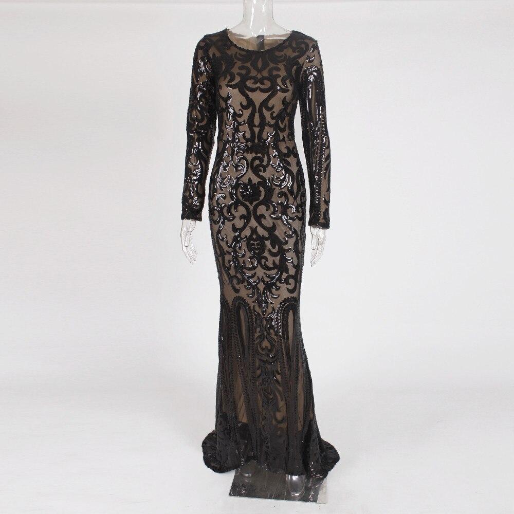 Elegant Long Sleeve Sequin Evening New Women Gold Party Maxi Dress