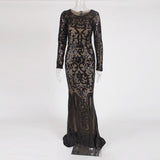 Elegant Long Sleeve Sequin Evening New Women Gold Party Maxi Dress