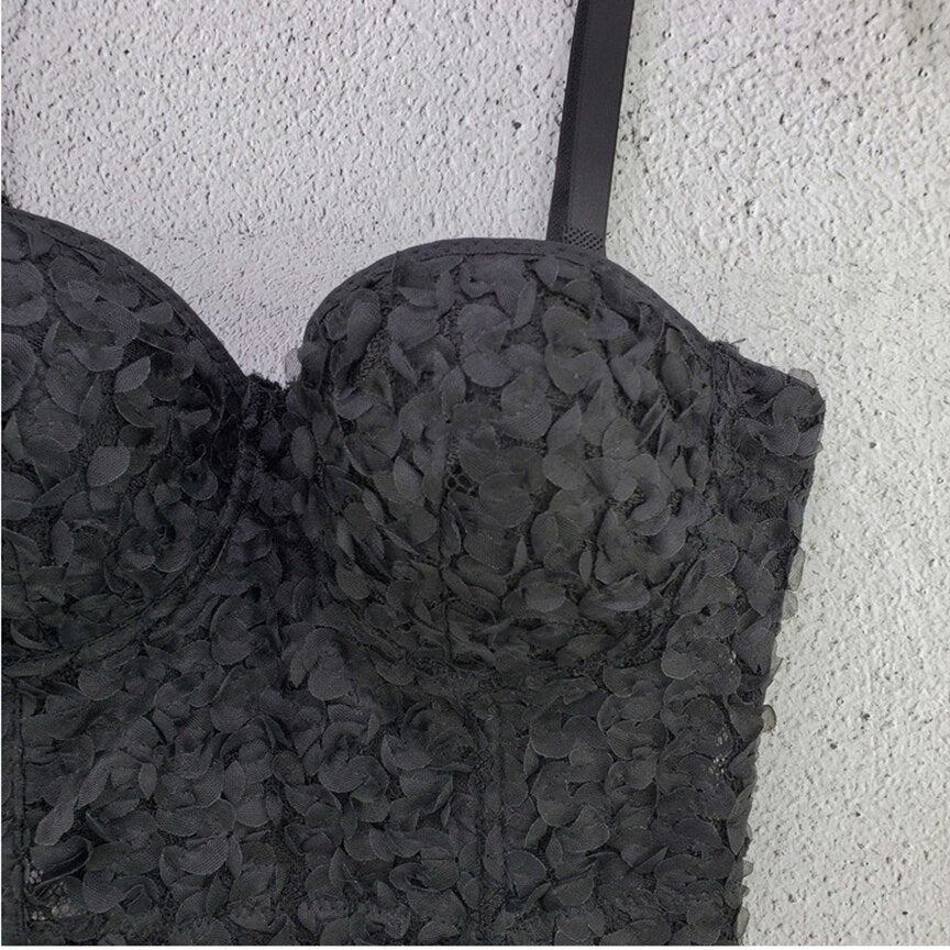 Lace Flowers Short Sexy Crop Top Women Nightclub Cami Tops With Built In Bra Push Up Bustier Corset