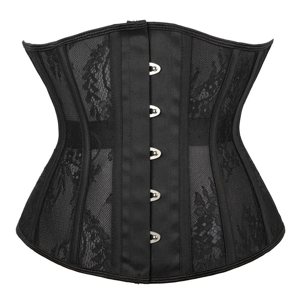 Women Waist Training Black Underbust Corset Top Basque Corselet Bustier Lingerie Belt