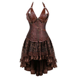 Gothic Corset Dress Sexy Leather Corset Bustier Lingerie Renaissance Blouse Steampunk Irregular Pirate Skirt Set Plus Size S-6XL