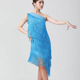 1920s Flapper Charleston Party Costumes Sexy One Shoulder Tiered Fringe Dress Latin Salsa Rumba Dance Dress