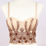 Sexy Slim Beads Acrylic Women Corset Crop Top Built in Bra To Wear Out Off Shoulder Camis Clothes