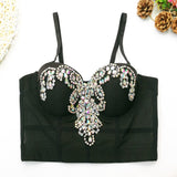 Crop Top With Built In Bra Rhinestone Mesh Summer Off Shoulder Sexy Corset Women Camis Cropped Cups