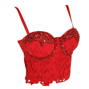 Cropped Top With Built in Bra Lace Beading Push Up Women Bodice Crop Top Straps Sexy Corset Tops To Wear Out Camis