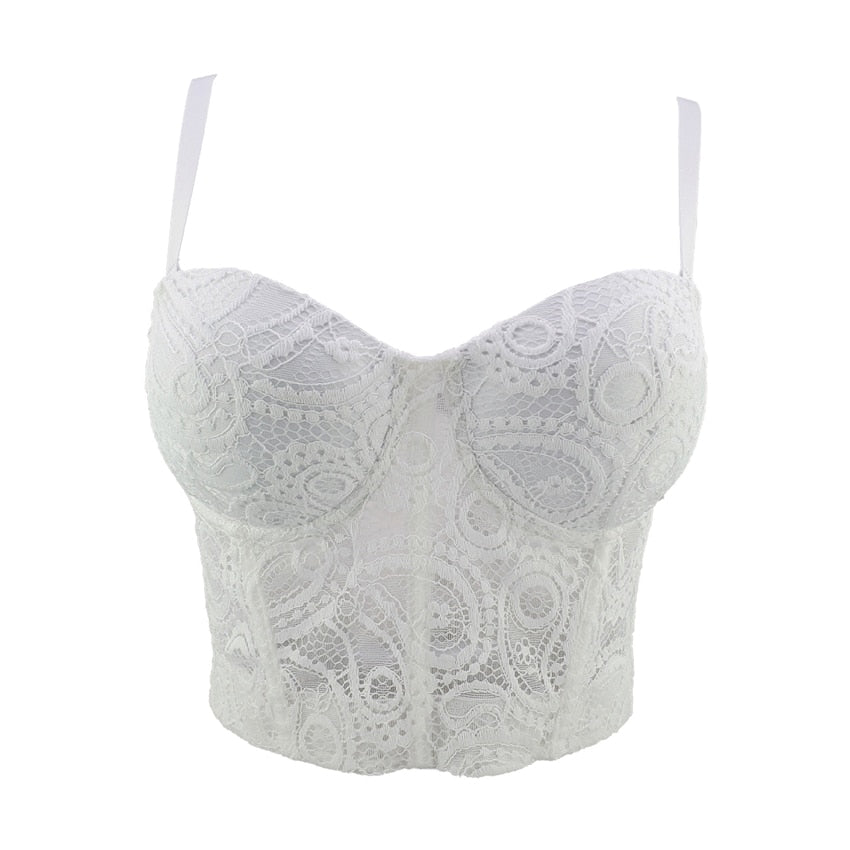 New Summer Embroidery Casual Lace Crop Top To Wear Out Push Up Bralette Bra Cropped Corset Tops Female Sexy Camis Clothing