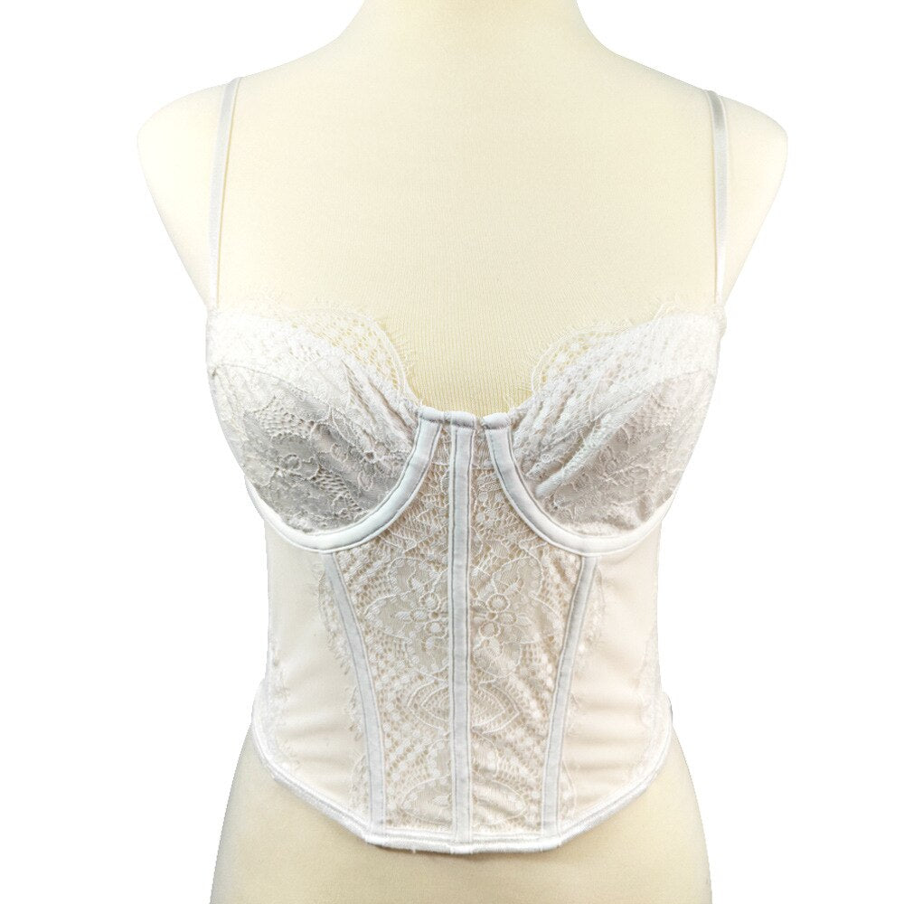 Sexy French Bras Lace Corset Nightclub Party Short Women Camis Cropped Crop Top Clothing YH8282