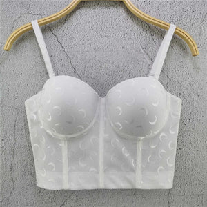 Mesh Lace Moon Pattern Crop Top Casual Sexy Women Top To Wear Out Push Up Bralette Bra Corset Sleeveless Clothes