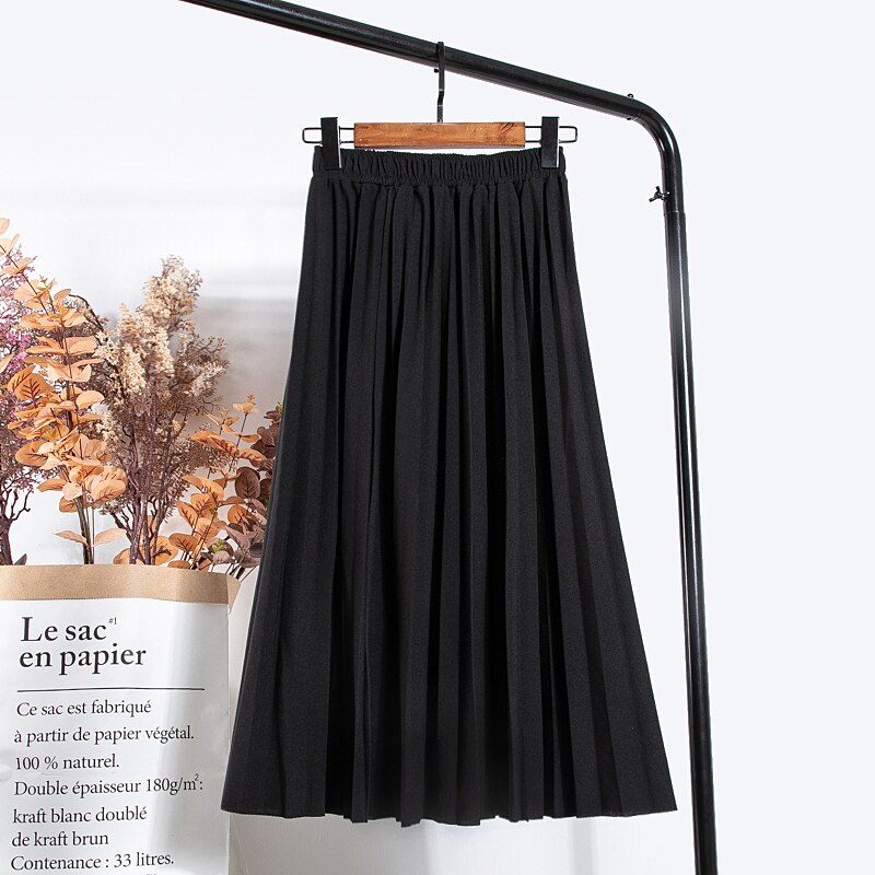 Women Vintage New Fashion Korean Skirt Elastic High Waist Pleated Leisure Retro Skirt Female Streetwear Luxury Faldas Clothes