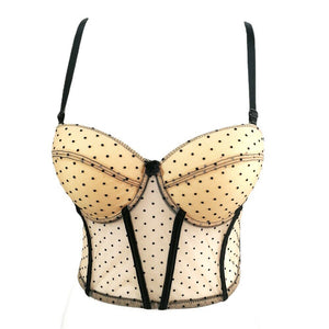 Polka Dot Lace Mesh Summer Short Sexy Corset Nightclub Party Women Camis Built In Bra Cropped Girls Crop Top